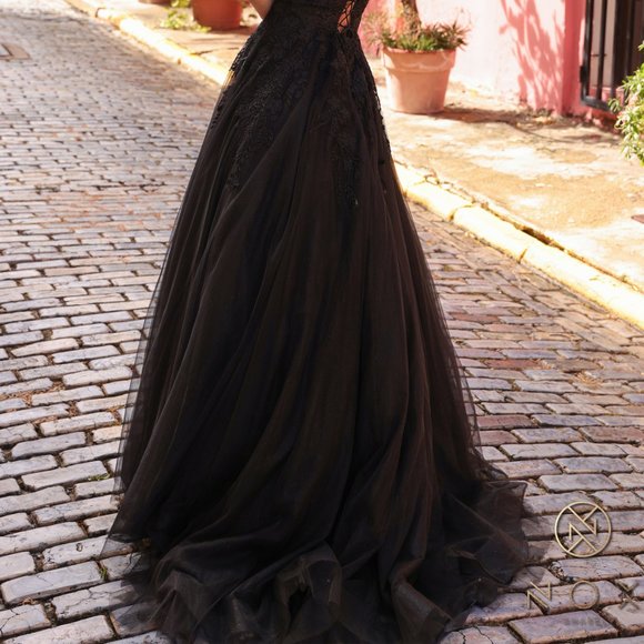 NEW LONG FORMAL OFF SHOULDER DRESS WITH SWEETHEART NECK & LACE DETAILS NX R1303 - Picture 8 of 8